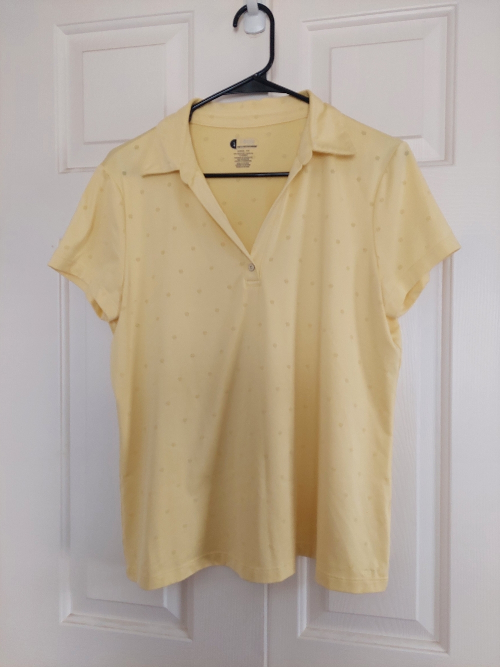 Izod Women's Pale Yellow Short Sleeve Button Down Polo Golf Shirt Size Large